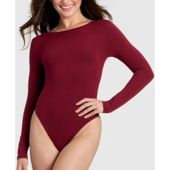 Auden size XXL Luxe Stretch Fully Lined long-sleeve Body Suit New Burgundy Red - Picture 1 of 3